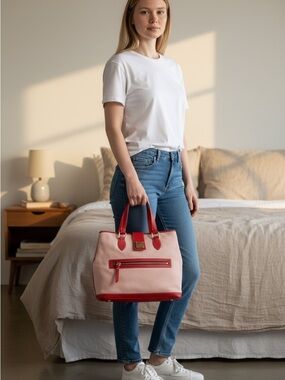 Vintage Dooney & Bourke Red Leather-Trim Canvas Tote